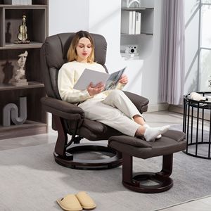 Dark Brown PU Leather Swivel Recliner Set with Ottoman Electric Massage Reclining Chair with <b>Footrest</b> for Living Room Bedroom - Product Image 2