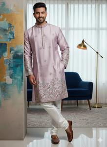 ชุดคุรตะผ้าแจ็คการ์ดลายทอพิเศษสำหรับผู้ชาย ดีไซน์โดดเด่น ชุดพื้นเมืองสำหรับเทศกาลดีวาลี อีด และงานแต่งงาน มีจำหน่ายแล้ว - Product Image 6