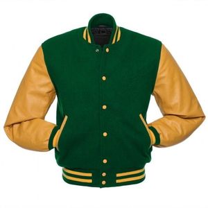 Chaqueta de hombre estilo Letterman con mangas de cuero blanco y cuerpo de lana marrón, chaqueta clásica de moda con mangas largas para hombre - Product Image 4