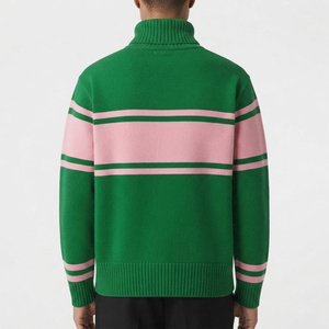 Suéter Verde de Cuello Alto para Mujer, con Rayas Rosas, Logotipo Personalizado, Tejido, Informal, para Otoño - Product Image 2