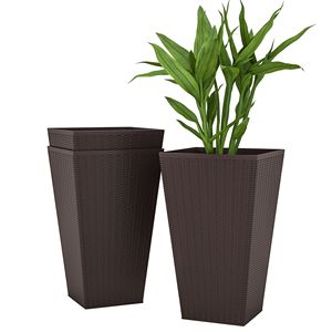 Set di 3 Fioriere in Plastica Alte 7,3 m Stile Rattan con Foro di Drenaggio Anti-Crepa per Uso Interno ed Esterno, Ufficio e Patio - Product Image 1