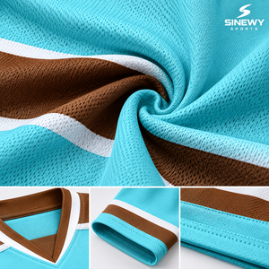 เสื้อฮอกกี้น้ำแข็งสีฟ้าอ่อนสำหรับทุกเพศ ยี่ห้อ Sinewy Sports แขนยาวสีน้ำตาล คอวี - Product Image 5