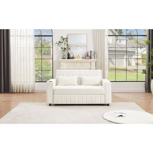 61.4\" Modern Beige Pull-Out <b>Sofa</b> <b>Bed</b> Convertible Couch Loveseat with Adjustable Backrest for Living Room - Product Image 2