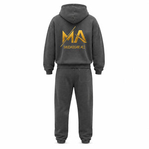 Chándal Negro para Hombre Mudassar, con Capucha, 100% Algodón, Logotipo Estampado, Cordón Ajustable, Estilo Vintage, Tallas Grandes, Secado Rápido - Product Image 5