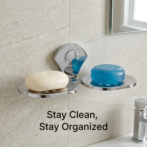 Porte-savon double en acier inoxydable, finition chromée, à fixer au mur, plateau à savon double 2 en 1 avec trous de drainage, salle de bain et lavabo - Product Image 2