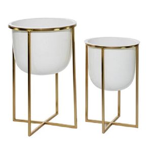 Support de plante rond en métal doré contemporain, grand modèle, en métal chromé, pour plantes d'intérieur et d'extérieur, pot de fleurs - Product Image 3