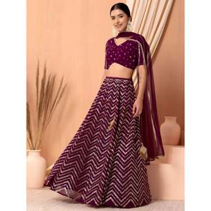 <b>Charming</b> Maroon Zari Embroidered Georgette Wedding Lehenga Choli - Product Image 1