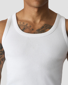 XL Size Lightweight Breathable Men's <b>White</b> Ribbed <b>Tank</b> <b>Top</b> O-Neck Casual Knitted Solid Color Spandex Front Logo 2026 Wholesale - Product Image 5
