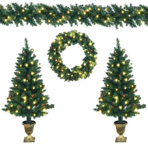 4-Piece Christmas Decoration Set Includes Garland Wreath and Entrance Trees - Product Image 1