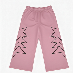 Pantalon de survêtement rose à jambes larges, taille élastique, cordon de serrage, poches, décontracté, printemps, mi-lourd, tricoté, avec bande latérale zigzag noire - Product Image 1