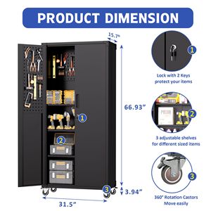 Armadio Metallico Nero da 71 Pollici per Garage con Ruote, Soluzione Multiuso per Organizzazione Attrezzi in Casa, Ufficio e Scuola - Product Image 4