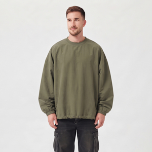 Men's Crew Neck <b>Windbreaker</b> Sweatshirt 100% Polyester/Nylon Fleece Oversized Embroidered Windproof Rain Hiking Sweatshirt - Product Image 1