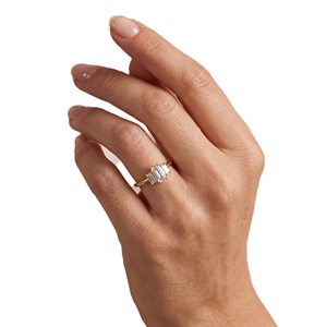 DEF Color VS VVS Clarity 10K Solid Gold Baguette Lab Grown Diamond Ring Three <b>Stone</b> Vertical Bar Diamond Ring Engagement Ring - Product Image 6