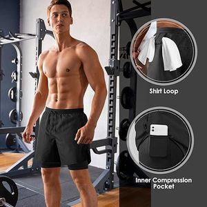 Men's Gym Fitness Breathable <b>Drawstring</b> Elastic 2 in 1 Double Layer Mesh Shorts with Pockets Jogger Custom Logo Shorts - Product Image 3