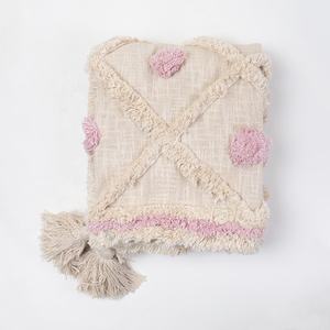 100% Cotton Hand Tufted Throw <b>Woven</b> Throw <b>Blankets</b> for Bed Room Ivory Boho Throws Home Decor <b>Blanket</b> - Product Image 3