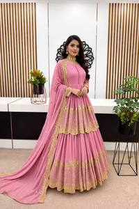 Vestido Anarkali Rosa de Diseño 2026 en Faux Georgette con Bordado Intenso, Traje de Fiesta Largo Salwar Kameez, Ropa Étnica India para Bodas, para Mujer - Product Image 3