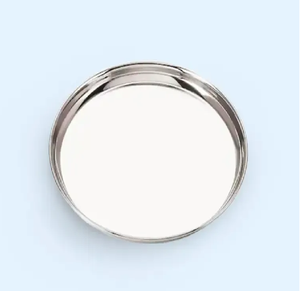 Assiette de service ronde en métal argenté poli, motif moderne, pour table à manger - Product Image 4