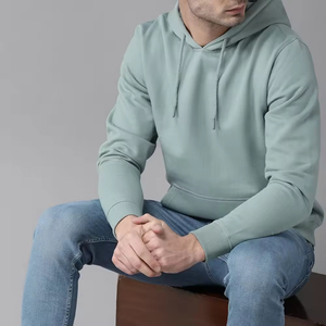เสื้อฮู้ดผู้ชายผ้าฟลีซสำหรับฤดูใบไม้ร่วง พรีเมียม ผ้าฝ้าย 100% สตรีทแวร์ แบบสวมหัว สีพื้น ย้อมสีธรรมดา ขายส่ง รับผลิตตามแบบ เป็นมิตรต่อสิ่งแวดล้อม - Product Image 4
