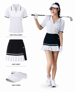 Women Button Sporty Golf Polo Shirt Short Sleeve Knitted Top Polo Collar Spandex/Polyester <b>Skirt</b>/Visor Contrast Trim Athletic - Product Image 1