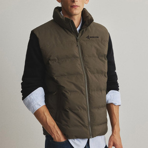 Daizen Star Men's Olive Stand Collar Puffer Vest Zipper Closure Windproof Casual Winter Outerwear 100% Polyester Solid Color - Product Image 2