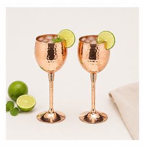 Handmade Hammered Pure Copper <b>Wine</b> <b>Goblet</b> Set Of 2 Luxury Metal Cocktail Glass With Brass Stem For Home Bar Hotel And Weddings - Product Image 2