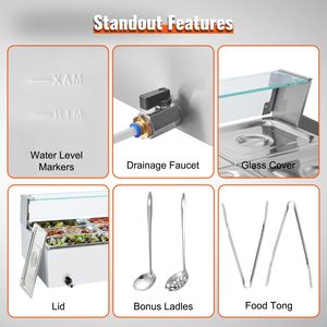 "1700W Stainless Steel 12-<b>Pan</b> <b>Electric</b> Food Warmer with Glass Cover & Manual Temperature Control for Buffet" - Product Image 6