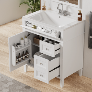 Mobile bagno moderno da 30 pollici con lavabo singolo integrato e 2 cassetti contenitore - Product Image 1