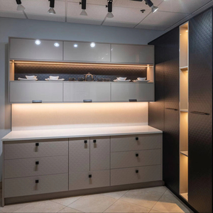 Minimalist Design Customized <b>Grey</b> Wood Modern Modular Kitchen <b>Cabinets</b> with Island for Villa Project - Product Image 1