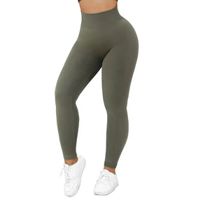 Women's Elastic Waist Knitted Leggings Solid Color Seamless Fitness Yoga <b>Pants</b> High Quality - Product Image 3