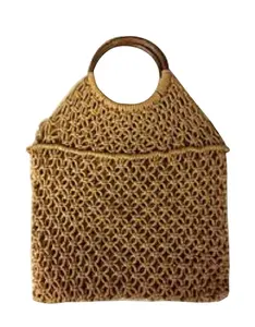 Bolso de playa bohemio con diseño de macramé para mujer, bolsa de mano con cuerda de algodón, diseño elegante, hecho con mango redondo de caña, a la moda