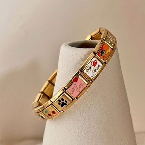 Popolari Charms Italiani in Acciaio Inossidabile Dorato, Moduli a Collegamento per Braccialetti Fai da Te, Componenti per Gioielli, Charm Smaltati - Product Image 6