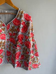 Chaqueta acolchada de algodón con estampado floral para mujer, cárdigan con cuello en V, ropa exterior informal transpirable, regalo para ella - Product Image 4