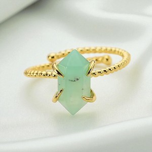 Custom Gold Plated Brass Chrysoprase Gemstone <b>Ring</b> Hexagon <b>Crystal</b> <b>Ring</b> Wholesale Fashion Jewelry Manufacturer - Product Image 1