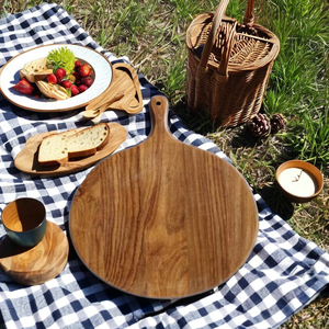 Planche à découper ronde en bois pour pizza, à une main, durable, non toxique, compatible lave-vaisselle, pour servir et préparer les aliments, Uttar Pradesh - Product Image 2