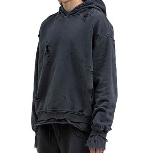 เสื้อฮู้ดดี้ผ้าฟลีซทรงโอเวอร์ไซส์แบบครอปสำหรับผู้ชาย สไตล์วินเทจฟอกสีแบบแอซิดวอช  ตกแต่งด้วยโลโก้ตามสั่ง ผลิตจากผ้าฝ้าย 100% เหมาะสำหรับใส่ในฤดูหนาว สไตล์สตรีทแวร์ - Product Image 2