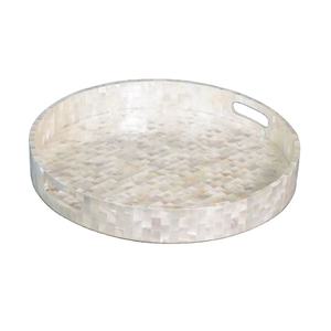 Bandeja para servir de nácar blanca, mesa moderna para el hogar, bandeja decorativa para servir té y café a un precio asequible - Product Image 1