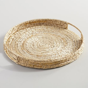 Square woven rattan tray, <b>thick</b> textured edge construction with built in top corner handles, available at wholesale prices. - Product Image 3