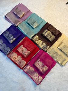Sari en viscose georgette pour femme avec bordure florale, chemisier assorti, moderne, séchage rapide, pour fêtes et mariages, léger et fluide - Product Image 5