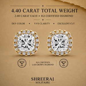 Luxury Jewelry 14K 18K Pure Gold Cushion cut Lab Grown Diamond 4.00 ctw IGI Certified Wedding Halo <b>Stud</b> Earrings for Women's - Product Image 2
