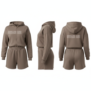 Women <b>Purple</b> Hoodie Tracksuit Set 2 Piece Long Sleeve Letter Print <b>Crop</b> <b>Top</b> Shorts Loose Sporty Outfit - Product Image 6