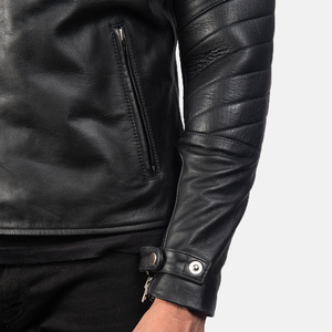 Men's Black Genuine <b>Leather</b> Cowhide <b>Leather</b> <b>Jacket</b> Turn-down Collar Zipper Closure Slim Fit Autumn Wear - Product Image 6
