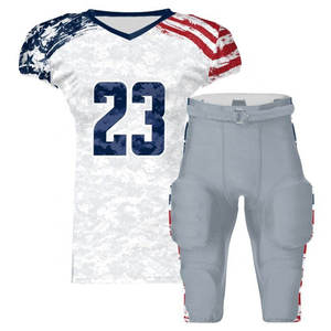 Ensemble de maillot et pantalon de football américain, blanc, bleu, rouge, imprimé drapeau, col en V, manches courtes, uniforme respirant pour hommes adultes - Product Image 1