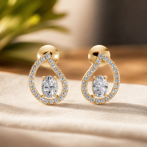 Luxury Women's Plated Yellow Gold Oval Cut Diamond <b>Earrings</b> with GIA Certificate <b>Moissanite</b> for Wedding Occasion - Product Image 1