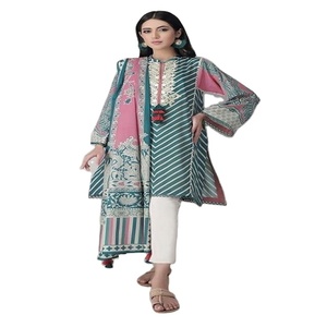 Fashion Women's V-Neck Linen Suit Dresses Trendy Indian/Pakistani Style for Party Wear-kanya Fancy Garments Embossed Printing - Product Image 1
