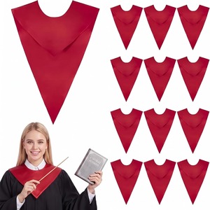 Robe de graduation pour femme avec étole rouge, toque académique et porte-diplôme pour la cérémonie de remise des diplômes universitaire, étole V - Product Image 5