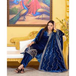 Traje de terciopelo de fiesta para mujer de diseñador con trabajo bordado elegante - Product Image 2