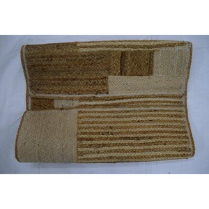 Tapis de salon rectangulaire en jute patchwork, tressé, style bohème, réversible, tissage plat, beige et marron - Product Image 1