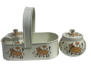 Ensemble de paniers de pique-nique ovales en métal mignons avec poignée et 2 boîtes alimentaires à couvercle, motif animalier - Product Image 2