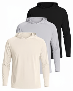 Chemise à manches longues à capuche pour hommes, couleur unie, en polyester à séchage rapide, vert, bleu, marine - Product Image 3