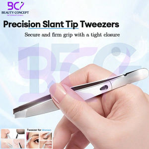 Pince à épiler en acier inoxydable, pointe fine et coudée, avec étui de voyage en cuir pour hommes et femmes - Product Image 2